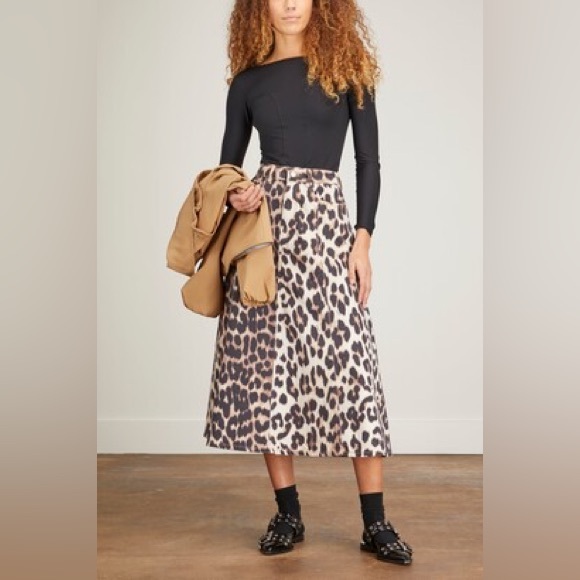 Ganni 100% Cotton Leopard Print Denim Skirt - Picture 2 of 11